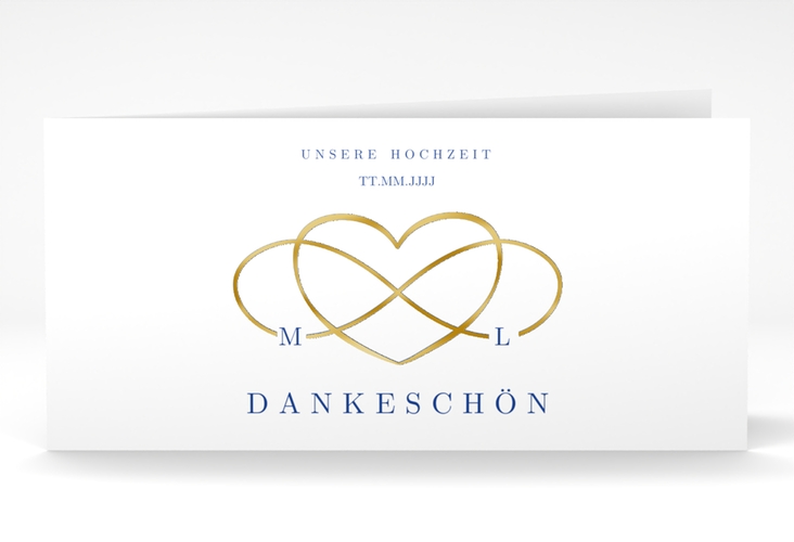 Dankeskarte Hochzeit Infinity lange Klappkarte quer blau gold