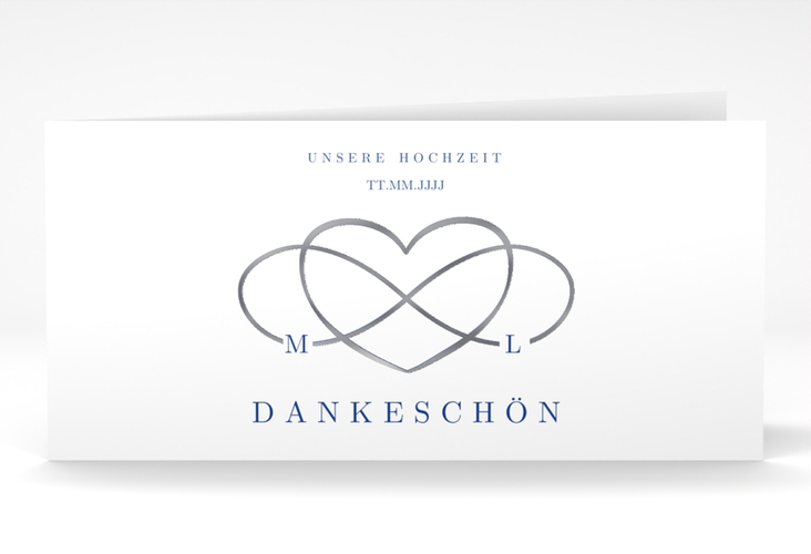 Dankeskarte Hochzeit Infinity lange Klappkarte quer blau silber