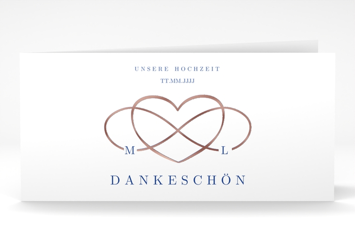 Dankeskarte Hochzeit Infinity lange Klappkarte quer blau rosegold