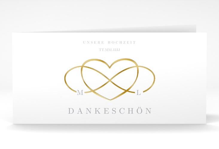 Dankeskarte Hochzeit Infinity lange Klappkarte quer grau gold