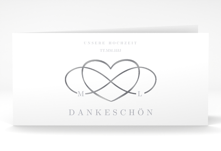 Dankeskarte Hochzeit Infinity lange Klappkarte quer grau silber