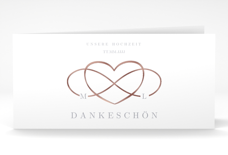 Dankeskarte Hochzeit Infinity lange Klappkarte quer grau rosegold