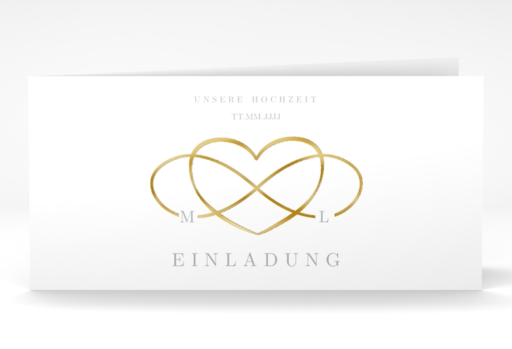 Hochzeitseinladung Infinity lange Klappkarte quer grau gold