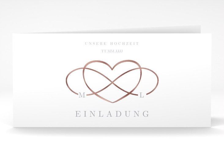 Hochzeitseinladung Infinity lange Klappkarte quer grau rosegold