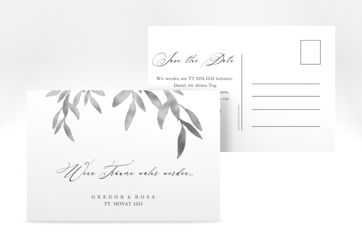 Save the Date-Postkarte Demure A6 Postkarte weiss silber