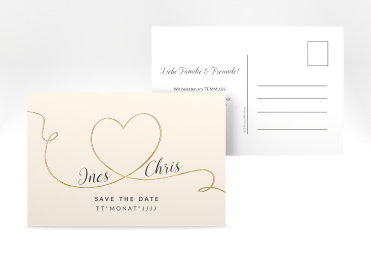 Save the Date-Postkarte Dolce A6 Postkarte beige gold