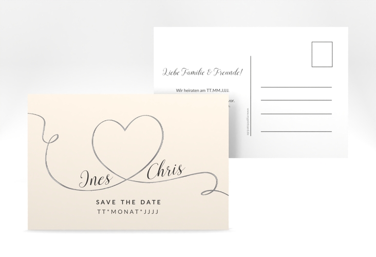 Save the Date-Postkarte Dolce A6 Postkarte beige silber