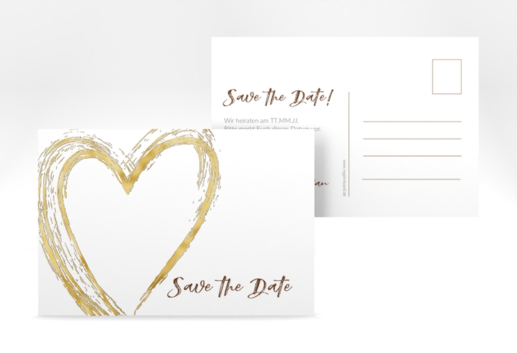 Save the Date-Postkarte Liebe A6 Postkarte braun gold