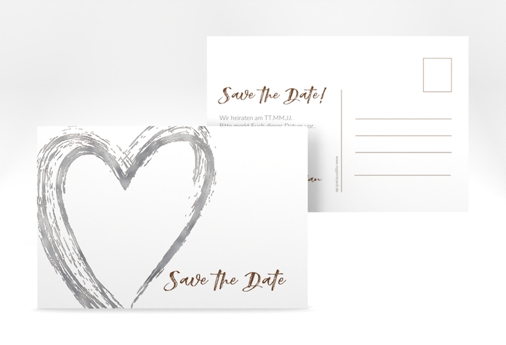 Save the Date-Postkarte Liebe A6 Postkarte braun silber