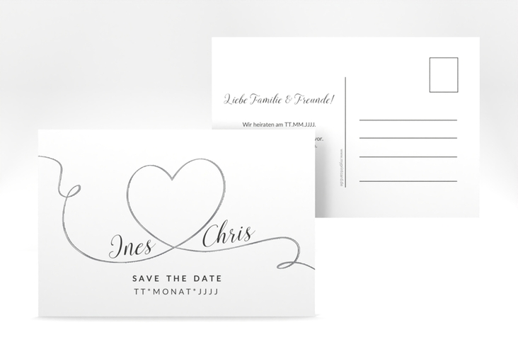 Save the Date-Postkarte Dolce A6 Postkarte weiss silber