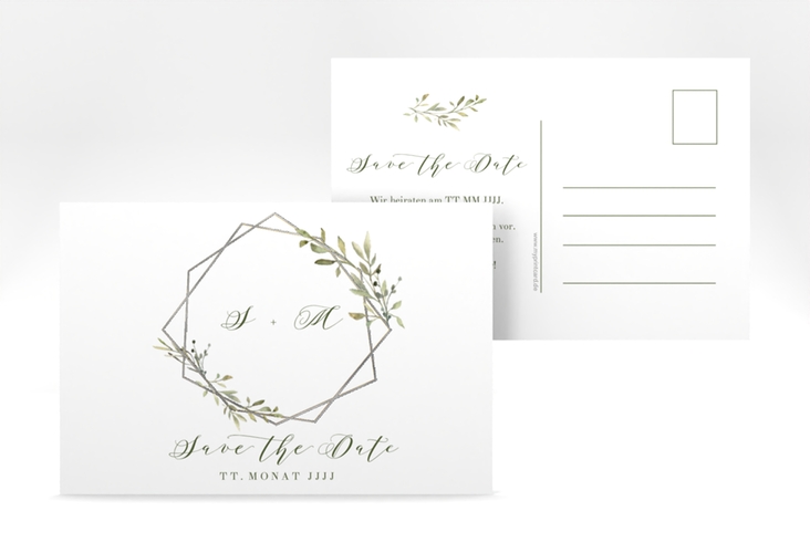 Save the Date-Postkarte Acacia A6 Postkarte weiss silber