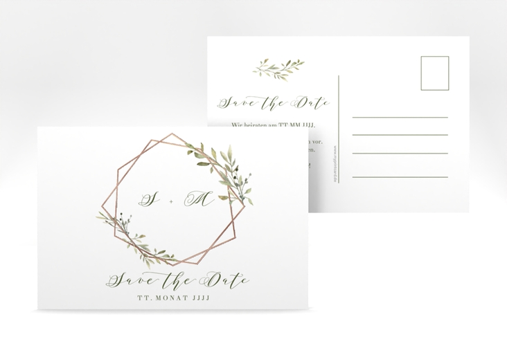 Save the Date-Postkarte Acacia A6 Postkarte weiss rosegold