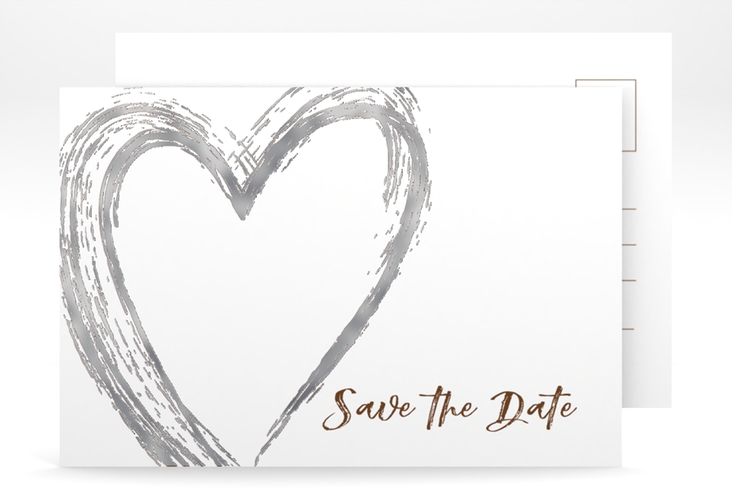 Save the Date-Postkarte Liebe A6 Postkarte braun silber