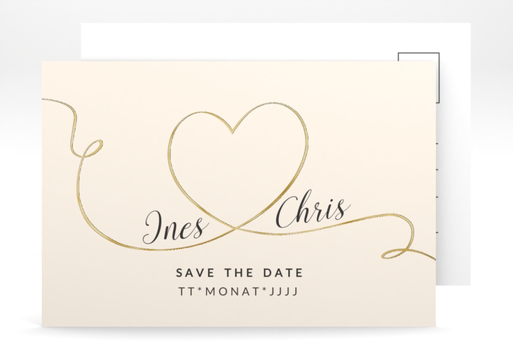 Save the Date-Postkarte Dolce A6 Postkarte beige gold