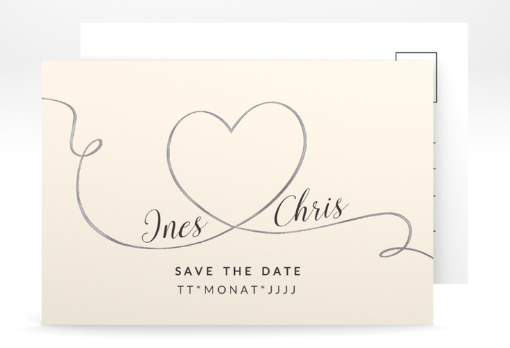 Save the Date-Postkarte Dolce A6 Postkarte beige silber