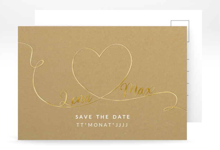 Save the Date-Postkarte Herzensbund A6 Postkarte weiss gold