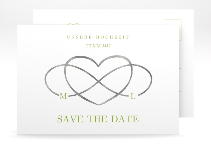 Save the Date-Postkarte Infinity A6 Postkarte gruen silber