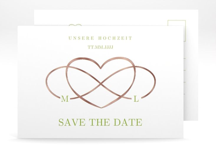 Save the Date-Postkarte Infinity A6 Postkarte gruen rosegold