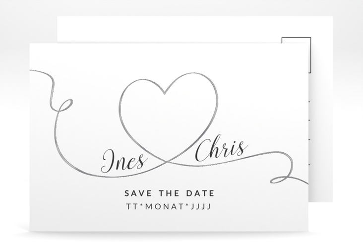 Save the Date-Postkarte Dolce A6 Postkarte weiss silber