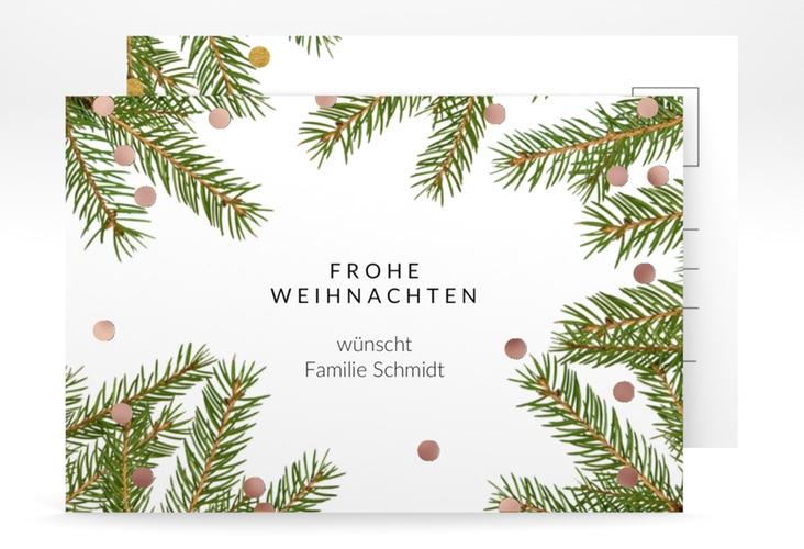 Weihnachtskarte Advent A6 Postkarte weiss rosegold