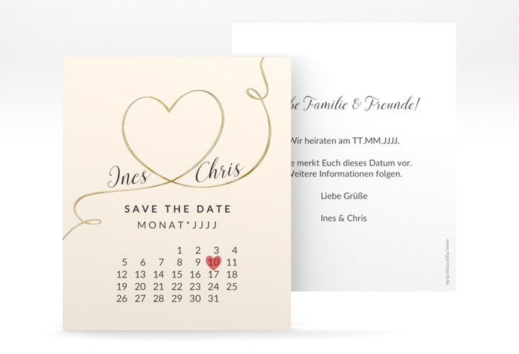 Save the Date-Kalenderblatt Dolce Kalenderblatt-Karte beige gold