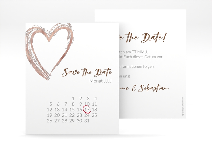 Save the Date-Kalenderblatt Liebe Kalenderblatt-Karte braun rosegold