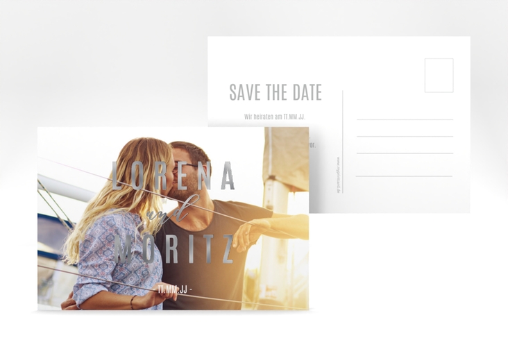 Save the Date-Postkarte Memory A6 Postkarte weiss silber