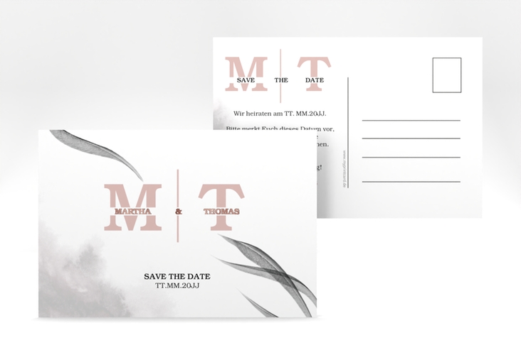 Save the Date-Postkarte Initialen A6 Postkarte weiss rosegold