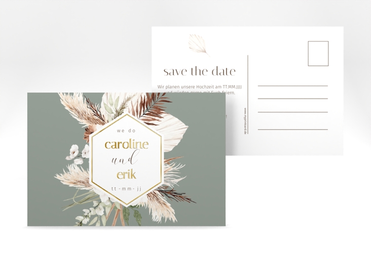 Save the Date-Postkarte Bohemian A6 Postkarte gruen gold