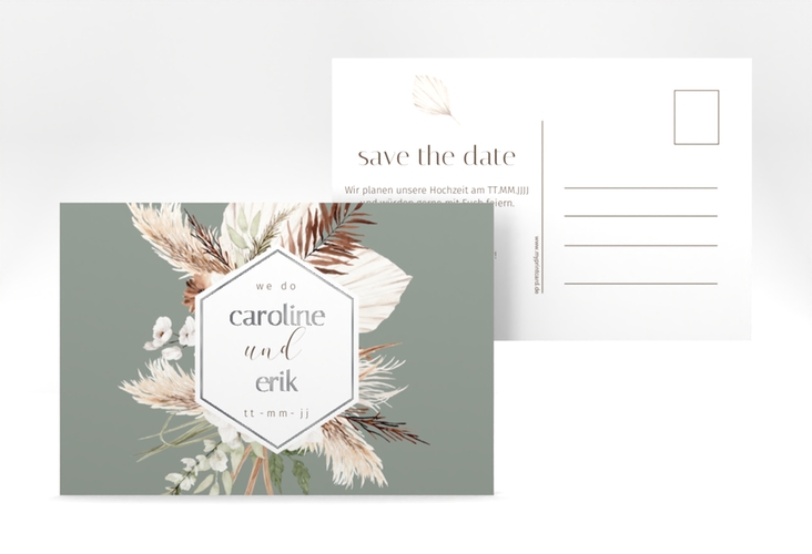 Save the Date-Postkarte Bohemian A6 Postkarte gruen silber