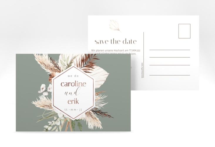 Save the Date-Postkarte Bohemian A6 Postkarte gruen rosegold