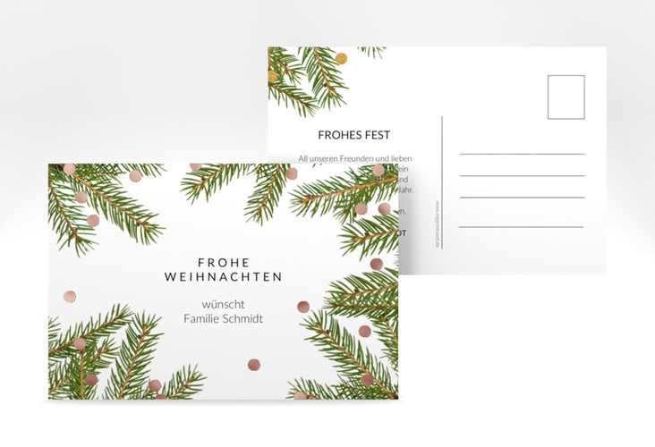 Weihnachtskarte Advent A6 Postkarte weiss rosegold