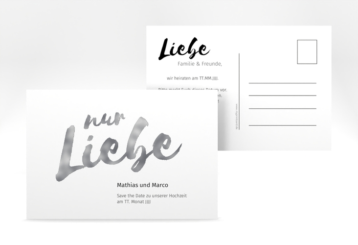 Save the Date-Postkarte Message A6 Postkarte weiss silber