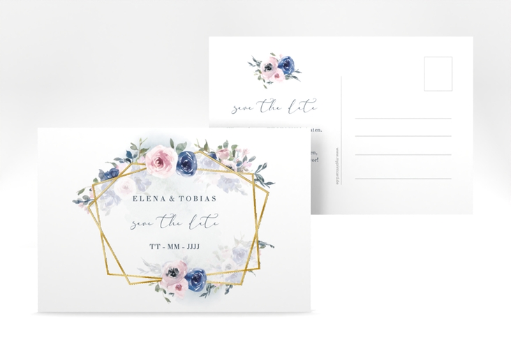 Save the Date-Postkarte Dustyblue A6 Postkarte weiss gold