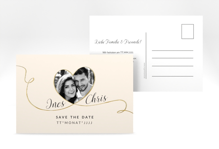 Save the Date-Postkarte Dolce A6 Postkarte beige gold