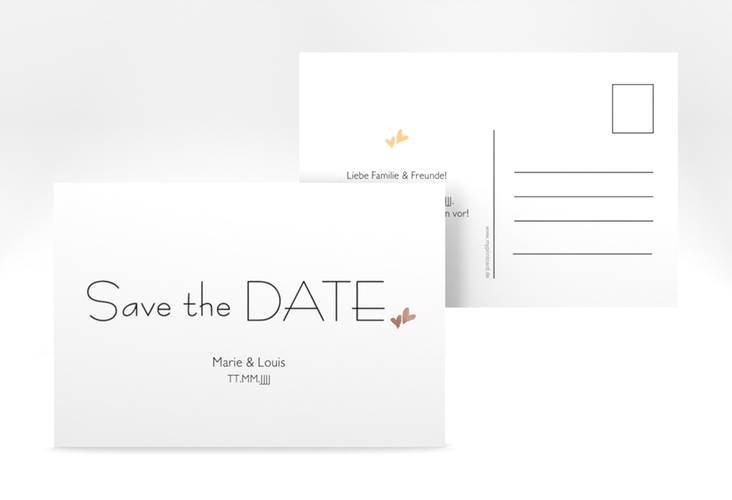 Save the Date-Postkarte Twohearts A6 Postkarte beige rosegold