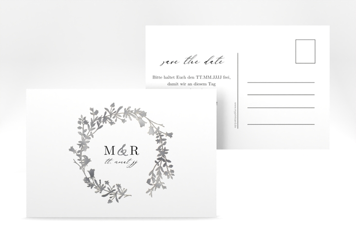 Save the Date-Postkarte Filigree A6 Postkarte weiss silber