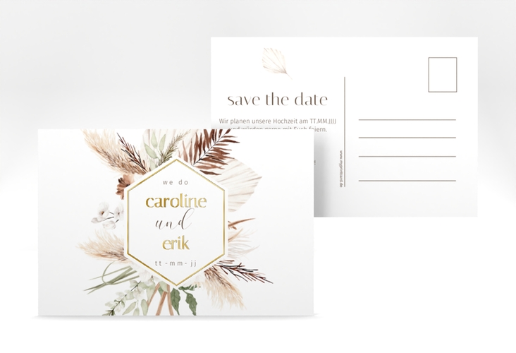 Save the Date-Postkarte Bohemian A6 Postkarte weiss gold