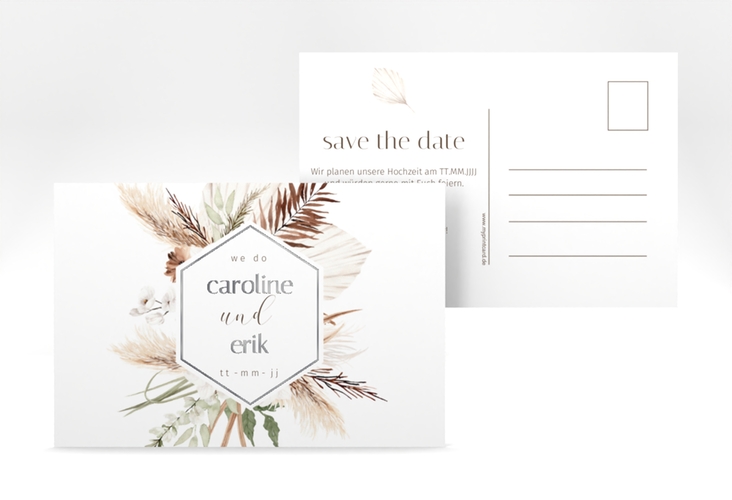 Save the Date-Postkarte Bohemian A6 Postkarte weiss silber