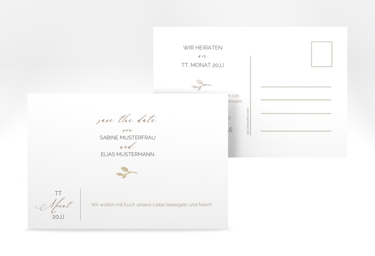 Save the Date-Postkarte Plain A6 Postkarte weiss gold