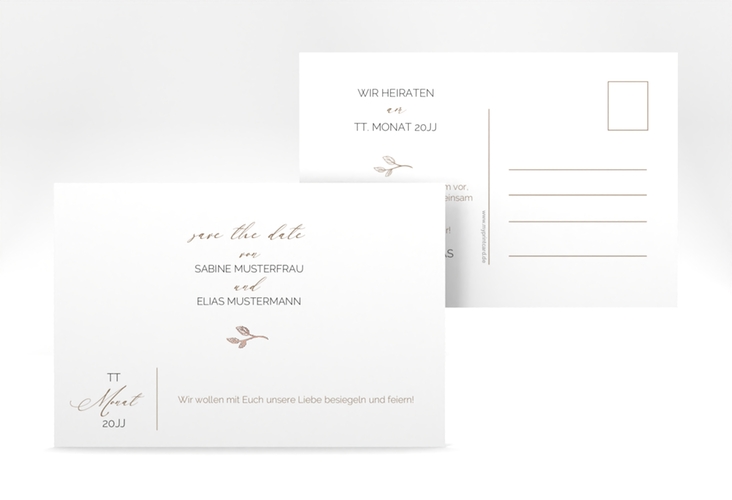 Save the Date-Postkarte Plain A6 Postkarte weiss rosegold