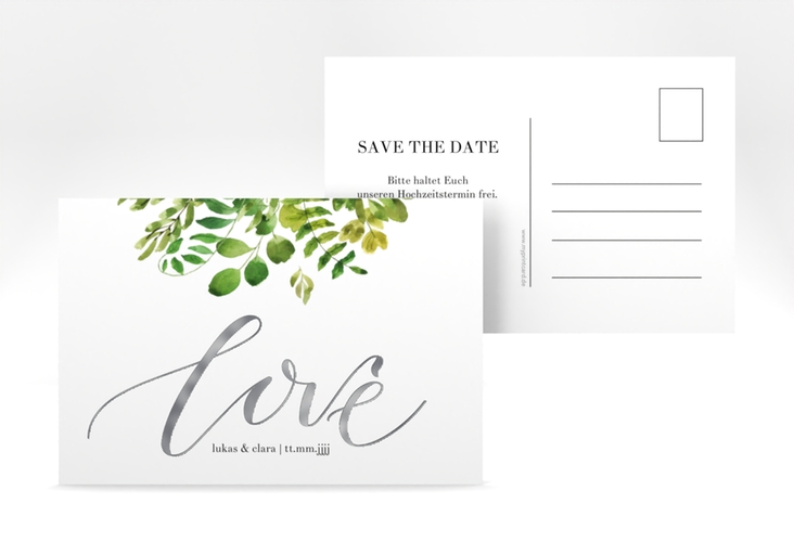 Save the Date-Postkarte Botany A6 Postkarte weiss silber