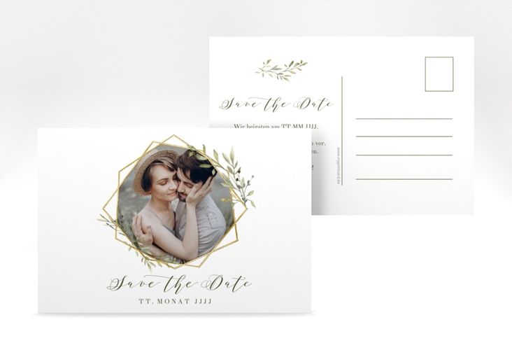 Save the Date-Postkarte Acacia A6 Postkarte weiss gold