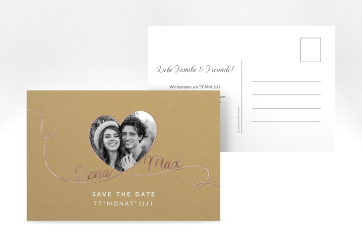 Save the Date-Postkarte Herzensbund A6 Postkarte weiss rosegold