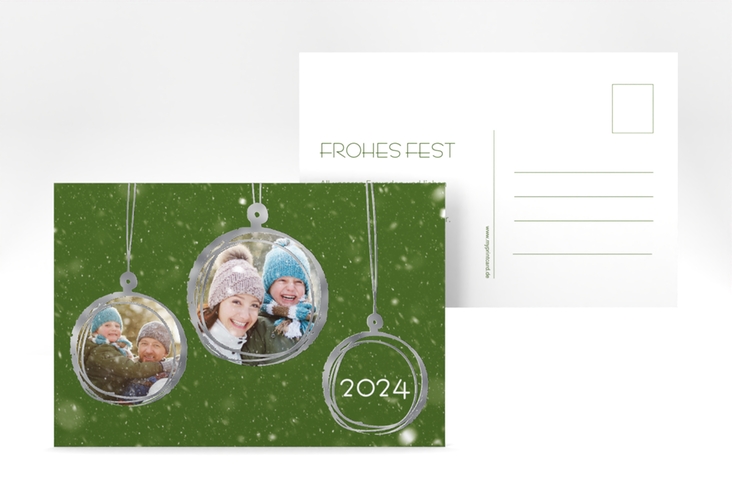 Weihnachtskarte Weihnachtskugel A6 Postkarte gruen silber