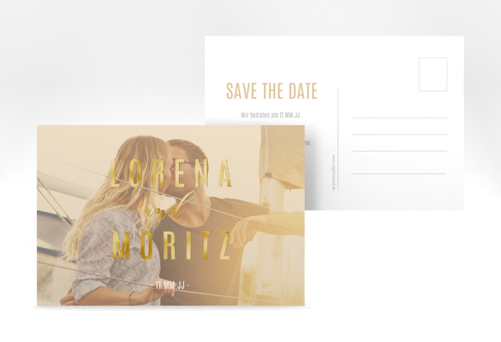 Save the Date-Postkarte Memory A6 Postkarte beige gold