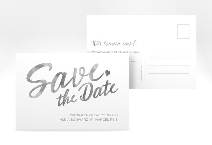 Save the Date-Postkarte Glam A6 Postkarte weiss silber