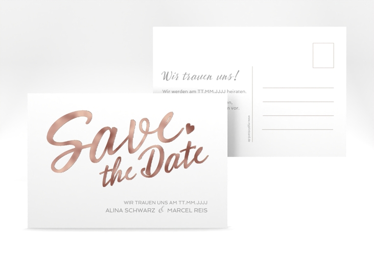 Save the Date-Postkarte Glam A6 Postkarte weiss rosegold