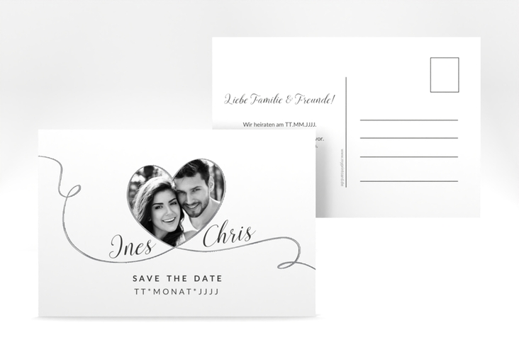 Save the Date-Postkarte Dolce A6 Postkarte weiss silber