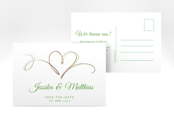 Save the Date-Postkarte Envie A6 Postkarte gruen rosegold